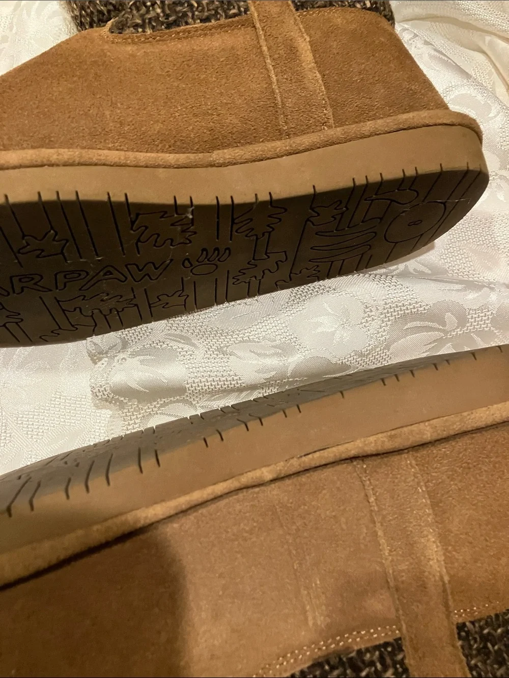 BearPaw Tan Suede and Charcoal Knit Winter Boots